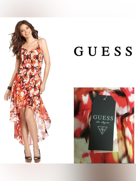 Guess Dresses & Skirts - 🆕GUESS - M - NWT - RED MULTI CHIFFON HIGH-LO / MAXI DRESS